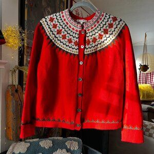 Alex Mill Hilde Fair Isle Cardigan Sweater 100% Merino Wool Large GUC